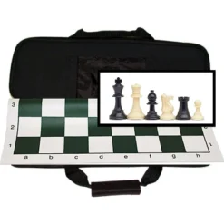 WE Games Complete Tournament Chess Set, Weighted Chess Pieces With Green Roll-up Chess Board And Travel Canvas Bag