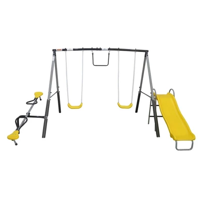 XDP Recreation The Titan Outdoor Backyard Toddler Playground Swing Set With Slide, 2 Swings, See-Saw, And Trapeze For Kids Ages 3 To 8 Years 1 XDP Recreation The Titan Outdoor Backyard Toddler Playground Swing Set With Slide, 2 Swings, See-Saw, And Trapeze For Kids Ages 3 To 8 Years