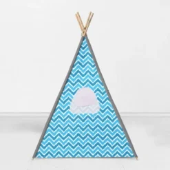 Bacati - Mix N Match Turquoise Gray Chevron Dots Play Tent For Kids/Toddlers, 100% Cotton Percale Fabric Cover -LITTLE TIKES Shop GUEST c806eeba 5cd9 40e9 8892 7e485810d5c7