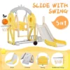 5-in-1 Kids Slide, Playground Freestanding Climber And Toddler Slide Swing Playset With Basketball Hoop - ModernLuxe