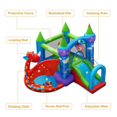 Costway Kids Inflatable Bounce House Dragon Jumping Slide Bouncer Castle W/ 750W Blower 5 Costway Kids Inflatable Bounce House Dragon Jumping Slide Bouncer Castle W/ 750W Blower - Image 5