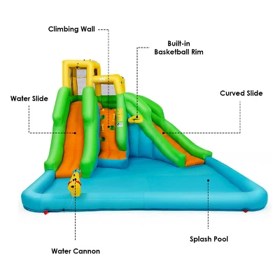 Inflatable Water Park Bounce House Two-Slide Bouncer W/Climbing Wall&480W Blower 9 Inflatable Water Park Bounce House Two-Slide Bouncer W/Climbing Wall&480W Blower - Image 9