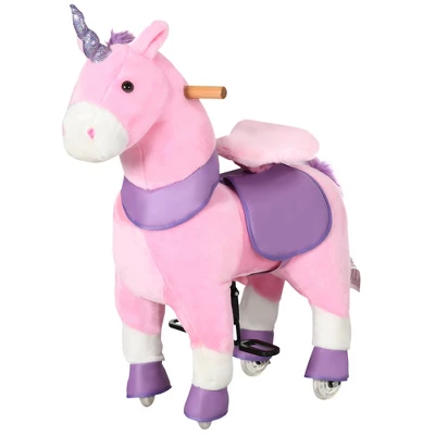 Qaba Ride On Real Walking Unicorn With Sparkly Horn, Soft Plush Ride On Rocking Horse Bearing 176lbs, Imaginative Interactive Toy For Kids, Unicorn 3 Qaba Ride On Real Walking Unicorn With Sparkly Horn, Soft Plush Ride On Rocking Horse Bearing 176lbs, Imaginative Interactive Toy For Kids, Unicorn - Image 3