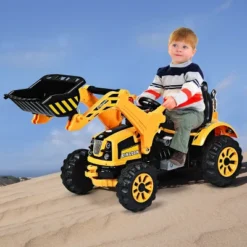Costway 12V Battery Powered Kids Ride On Excavator Truck W/ Front Loader Digger Yellow