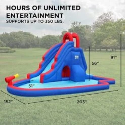 Sunny & Fun Inflatable Kids Backyard Water Slide Park With Splash Pool