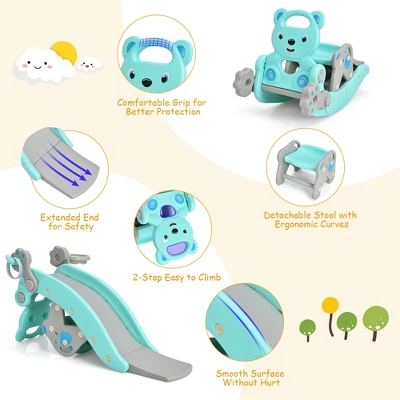 Costway Baby Rocking Horse Slide Set 4-in-1 Kids Swing Toys W/Basketball Hoop Ferrule GreenPink 8 Costway Baby Rocking Horse Slide Set 4-in-1 Kids Swing Toys W/Basketball Hoop Ferrule GreenPink - Image 8