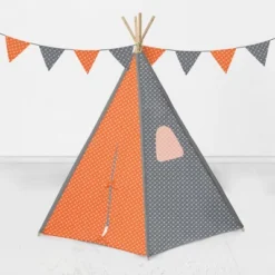 Bacati - Arrows Orange Gray Play Tent For Kids/Toddlers, 100% Cotton Percale Fabric Cover
