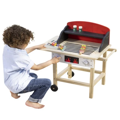 HearthSong Junior Grill Master's Pretend Play Wooden BBQ Grill Set With Accessories 1 HearthSong Junior Grill Master's Pretend Play Wooden BBQ Grill Set With Accessories