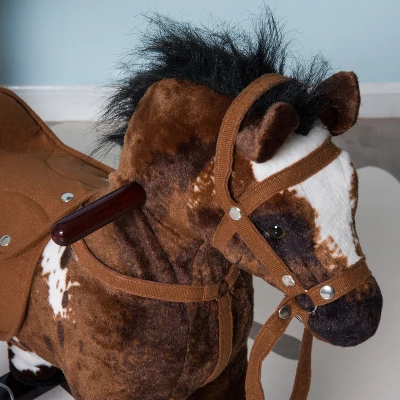 Qaba Kids Metal Plush Ride-On Rocking Horse Chair Toy With Realistic Sounds - Dark Brown/White 7 Qaba Kids Metal Plush Ride-On Rocking Horse Chair Toy With Realistic Sounds - Dark Brown/White - Image 7