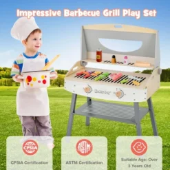 Costway Kids Barbecue Grill Playset, Wooden Kitchen Playset With Clip 4 BBQ Poles -LITTLE TIKES Shop GUEST d57fcbe1 528c 4e7b 9126 7d00f75d1f3f