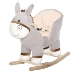 Qaba Kids Rocking Chair, Plush Ride On Rocking Horse Donkey With Sound, Wood Base Seat, Safety Belt, Baby Toddler Rocker Toy For 18 - 36 Months, Gray -LITTLE TIKES Shop GUEST d658cf7a 986f 41b3 a27d 905de894f062