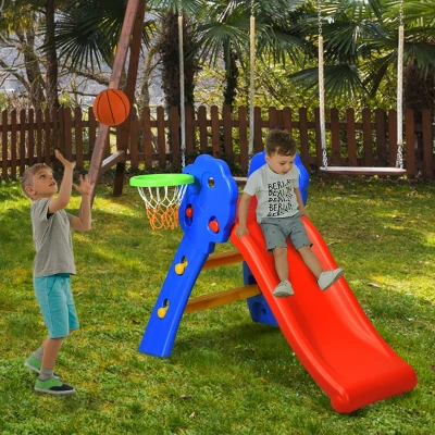2 Step Children Folding Slide W/ Basketball Hoop For Kids Indoor & Outdoor 4 2 Step Children Folding Slide W/ Basketball Hoop For Kids Indoor & Outdoor - Image 4