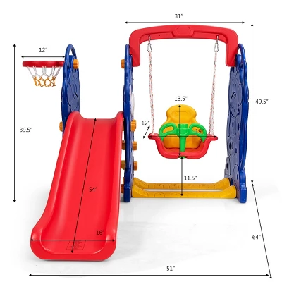 3 In 1 Toddler Climber And Swing Set Kid Climber Slide Playset W/Basketball Hoop 6 3 In 1 Toddler Climber And Swing Set Kid Climber Slide Playset W/Basketball Hoop - Image 6