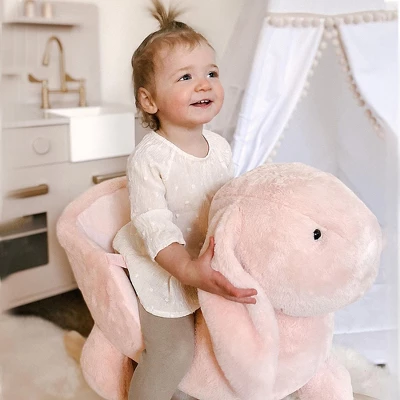 Qaba Rabbit Wooden Rocking Horse With Simulated Sound, Wooden Base, Seat Belt, Plush Stuffed Rocking Chair For Baby, Toddler, 18-36 Months, Pink 4 Qaba Rabbit Wooden Rocking Horse With Simulated Sound, Wooden Base, Seat Belt, Plush Stuffed Rocking Chair For Baby, Toddler, 18-36 Months, Pink - Image 4