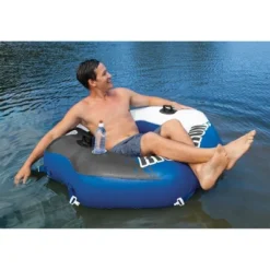 Intex River Run Single Person Inflatable Connecting Floating Lounge Tube Backrest Chair With Built-In Cupholders And Mesh Bottom, Blue -LITTLE TIKES Shop GUEST e1daaeea 359c 44f6 a748 497341f3dd98