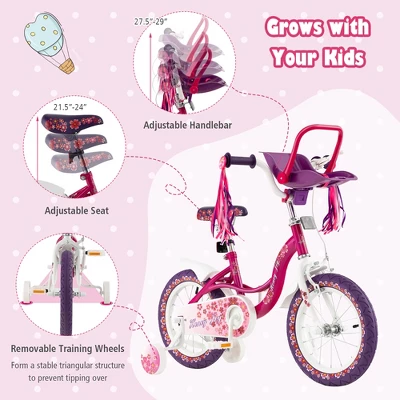 Costway 14'' Kids Bike With Doll Seat Girls Bicycle With Training Wheels For 3-5 Years Old Girl 8 Costway 14'' Kids Bike With Doll Seat Girls Bicycle With Training Wheels For 3-5 Years Old Girl - Image 8