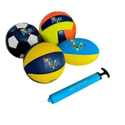 Funphix Set Of 4 Balls - Soccer, Rugby, Basketball, Volleyball (Pump Included)