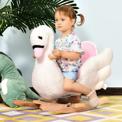 Qaba Kids Ride On Rocking Horse Plush Swan Style Toy With Music For Over 18 Months Children, White And Pink 2 Qaba Kids Ride On Rocking Horse Plush Swan Style Toy With Music For Over 18 Months Children, White And Pink - Image 2