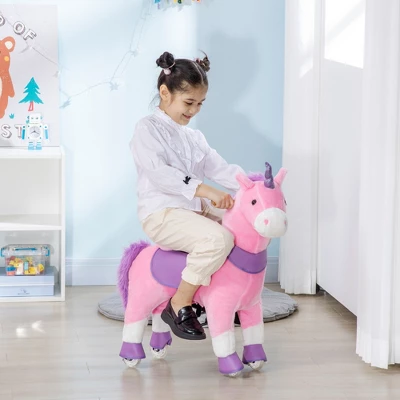 Qaba Ride On Real Walking Unicorn With Sparkly Horn, Soft Plush Ride On Rocking Horse Bearing 176lbs, Imaginative Interactive Toy For Kids, Unicorn 2 Qaba Ride On Real Walking Unicorn With Sparkly Horn, Soft Plush Ride On Rocking Horse Bearing 176lbs, Imaginative Interactive Toy For Kids, Unicorn - Image 2