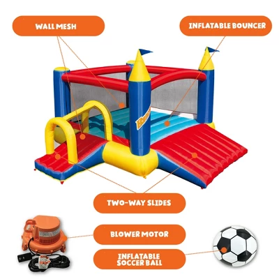 Banzai Slide N Fun Inflatable Slide And Bounce House With Oversized Entryway Slide, Soccer Net, Ball, And Included Motor Blower, Ages 3+ 4 Banzai Slide N Fun Inflatable Slide And Bounce House With Oversized Entryway Slide, Soccer Net, Ball, And Included Motor Blower, Ages 3+ - Image 4