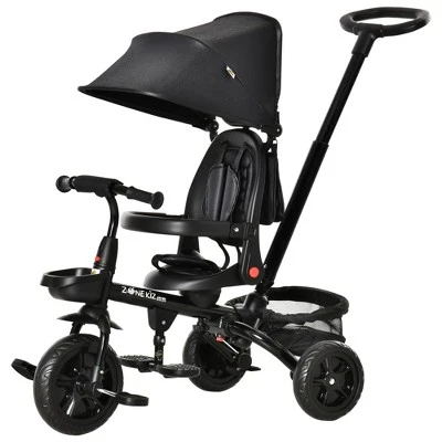 Qaba Baby Tricycle 4 In 1 Trike, Reversible Angle Adjustable Seat Removable Handle Canopy Handrail Belt Storage Footrest Brake For 1-5 Years Old Black 3 Qaba Baby Tricycle 4 In 1 Trike, Reversible Angle Adjustable Seat Removable Handle Canopy Handrail Belt Storage Footrest Brake For 1-5 Years Old Black - Image 3