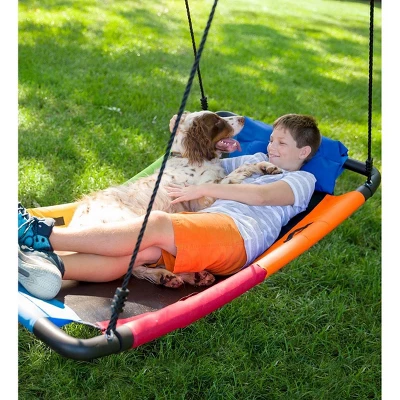 HearthSong Colorful Super Platform Swing With Foam-Padded Tubular Steel Frame And UV Rated Durable Oxford Cloth Mat 8 HearthSong Colorful Super Platform Swing With Foam-Padded Tubular Steel Frame And UV Rated Durable Oxford Cloth Mat - Image 8