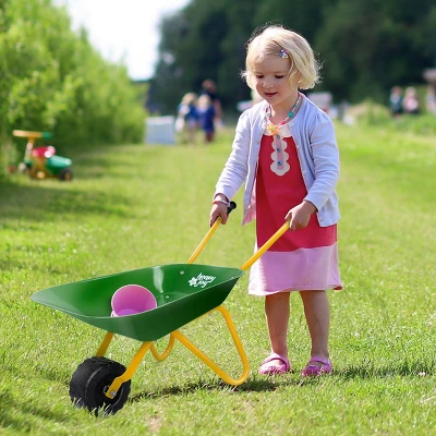 Costway Steel Wheelbarrow For Kids Red/Green 2 Costway Steel Wheelbarrow For Kids Red/Green - Image 2