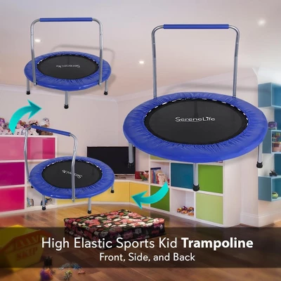 SereneLife 36 Inch Portable Folding Highly Elastic Fitness Jumping Fun Sports Trampoline With Handrail, Padded Cushion, And Travel Bag, Kids Size 2 SereneLife 36 Inch Portable Folding Highly Elastic Fitness Jumping Fun Sports Trampoline With Handrail, Padded Cushion, And Travel Bag, Kids Size - Image 2
