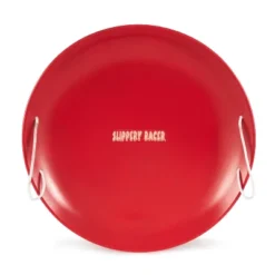 Slippery Racer ProDisc 26 Inch Heavy Duty Aluminum Iron Alloy Metal Kids Winter Saucer Snow Sled W/ Dual Riveted Soft Grip Rope Handles, Red (2 Pack)