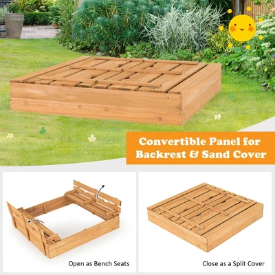 Costway Kids Large Wooden Sandbox W/Cover 2 Convertible Bench Seats For Outdoor Play 6 Costway Kids Large Wooden Sandbox W/Cover 2 Convertible Bench Seats For Outdoor Play - Image 6