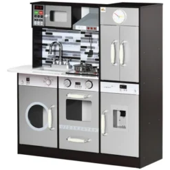 Qaba Wooden Play Kitchen With Lights Sounds, Kids Kitchen Playset With Washing Machine, Water Dispenser, Microwave, Range Hood, Refrigerator -LITTLE TIKES Shop GUEST ef108261 6dbf 4677 83e8 be6e3fba9072