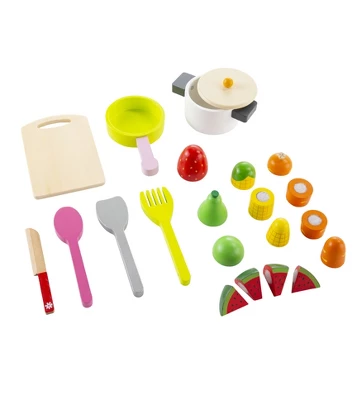 HearthSong 12-Piece Painted Wooden Culinary Play Set With Fruits, Vegetables, And Utensils 2 HearthSong 12-Piece Painted Wooden Culinary Play Set With Fruits, Vegetables, And Utensils - Image 2