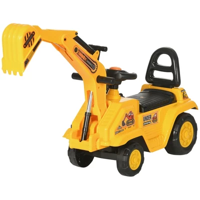 HOMCOM Ride On Excavator Pull Cart, Kids Digger Ride On Truck With Horn, Storage, Sit And Scoot Pretend Play Toy Construction Car, Ages 18M+ 3 HOMCOM Ride On Excavator Pull Cart, Kids Digger Ride On Truck With Horn, Storage, Sit And Scoot Pretend Play Toy Construction Car, Ages 18M+ - Image 3
