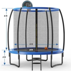 Costway 8 FT Recreational Trampoline W/ Basketball Hoop Safety Enclosure Net Ladder
