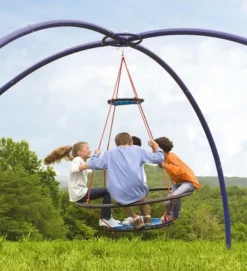 HearthSong - Large Vortex Spinning Ring Swing And Sky Dome Arched Stand Set For Kids Active Outdoor Play