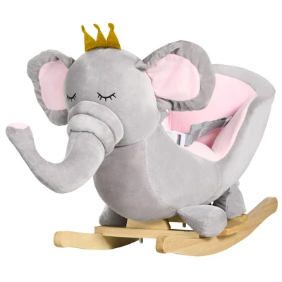 Qaba Baby Rocking Horse Elephant Rocking Chair Toddler Rocker Toy With Sound Wooden Base Seat Safety Belt For 1.5-3 Year Old, Gray 3 Qaba Baby Rocking Horse Elephant Rocking Chair Toddler Rocker Toy With Sound Wooden Base Seat Safety Belt For 1.5-3 Year Old, Gray - Image 3