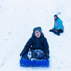 GoSports 2 Person Premium Snow Sled With Double Walled Construction, Pull Strap And Padded Seat