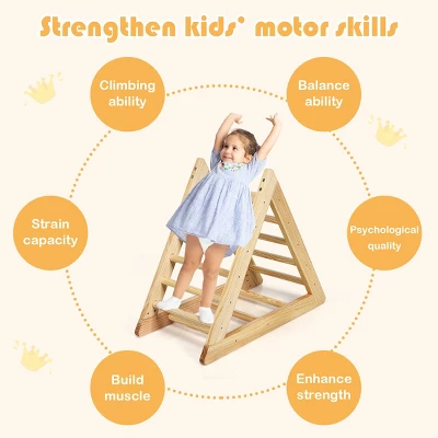Costway Wooden Climbing Pikler Triangle With Climbing Ladder For Toddler Step Training, Natural 4 Costway Wooden Climbing Pikler Triangle With Climbing Ladder For Toddler Step Training, Natural - Image 4