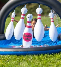 HearthSong Strike Zone 18 Foot Bowling Water Slide With Two Speed Boards For Outdoor Active Play