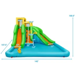 Inflatable Water Park Bounce House Two-Slide Bouncer W/Climbing Wall&480W Blower