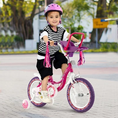 Costway 14'' Kids Bike With Doll Seat Girls Bicycle With Training Wheels For 3-5 Years Old Girl 1 Costway 14'' Kids Bike With Doll Seat Girls Bicycle With Training Wheels For 3-5 Years Old Girl