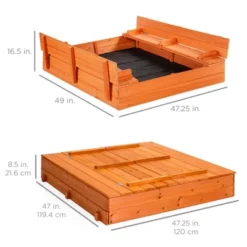 Best Choice Products 47x47-Inch Kids Wooden Outdoor Sandbox W/ 2 Foldable Bench Seats, Sand Protection, Liner - Brown -LITTLE TIKES Shop GUEST fce9c4fd bbc8 4e0d 9cac 2d916444055b