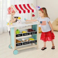 Costway Kids Ice Cream Cart Wooden Toddler Farmers Market Stand W/ Chalkboard & Storage -LITTLE TIKES Shop GUEST fe1d68bc 318b 47dd a489 96a22d1ec3b4