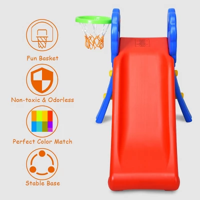 2 Step Children Folding Slide W/ Basketball Hoop For Kids Indoor & Outdoor 7 2 Step Children Folding Slide W/ Basketball Hoop For Kids Indoor & Outdoor - Image 7