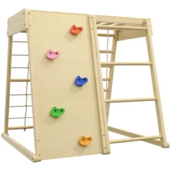 Qaba 5-in-1 Indoor Jungle Gym Playground With Swing, Climbing Wall, Rope & Wood Climber, Monkey Bars, Toddler Climbing Toys, Natural Wood -LITTLE TIKES Shop GUEST ffd3b56d cc96 4d7b a07f c33d81eff7b6